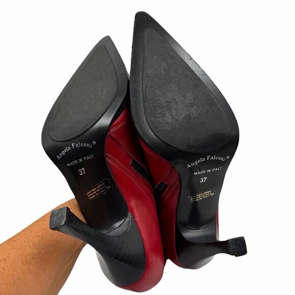 ANGELA FALCONI LASER CUT BOOTS CHERRY RED LEATHER BOHO COWGIRL SIZE 37 6.5 7 - Picture 6 of 6